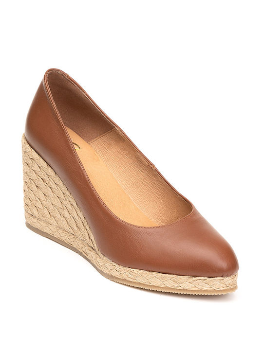 Pinaz Women's Leather Platform Espadrilles Tabac Brown