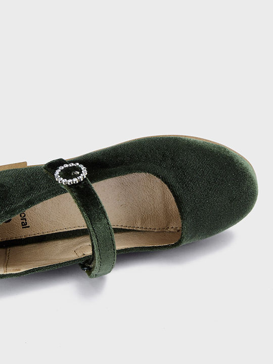 Mayoral Balerini copii with Adjustable Metal Clasp Leather Green