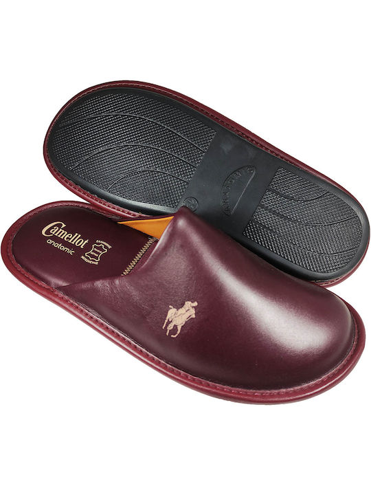 Camellot Men's Leather Slippers Burgundy