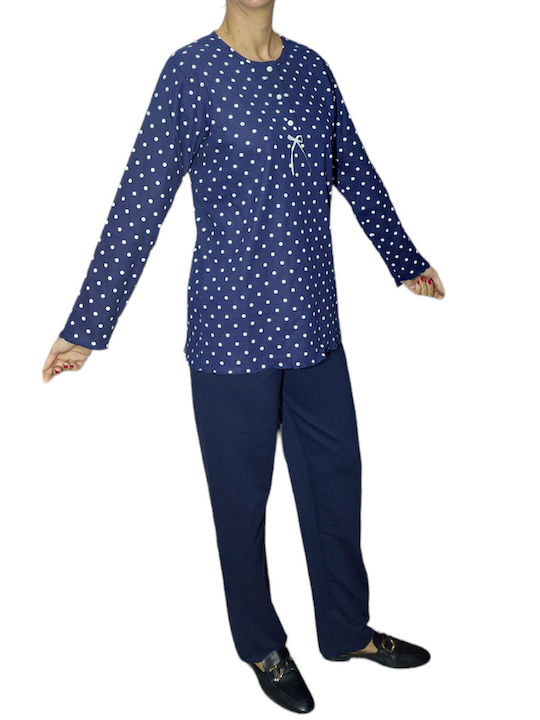 Christies Winter Damen Baumwolle Pyjama-Oberteil Blau