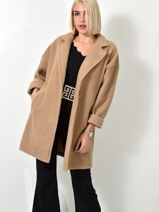 Damen beige Mantel mit Knöpfen