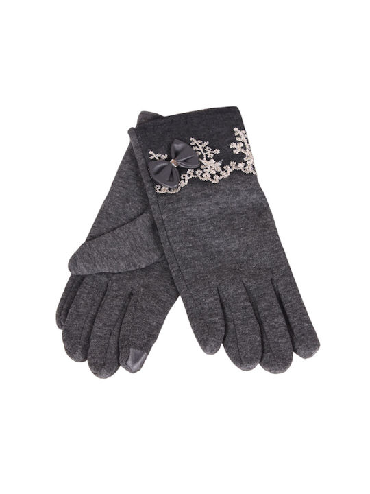 Women's Leather Touch Gloves with Fur Gray