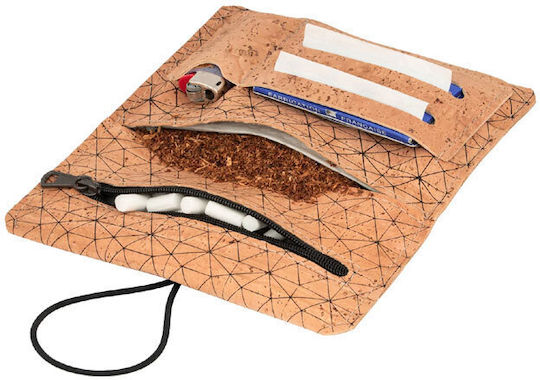 Tobacco Pouch Made of Beige Artificial Leather Handmade with Cord 15.5x8cm