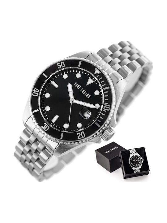 Paul Lorens Men's Battery Watch With Silver Black Metal Bracelet