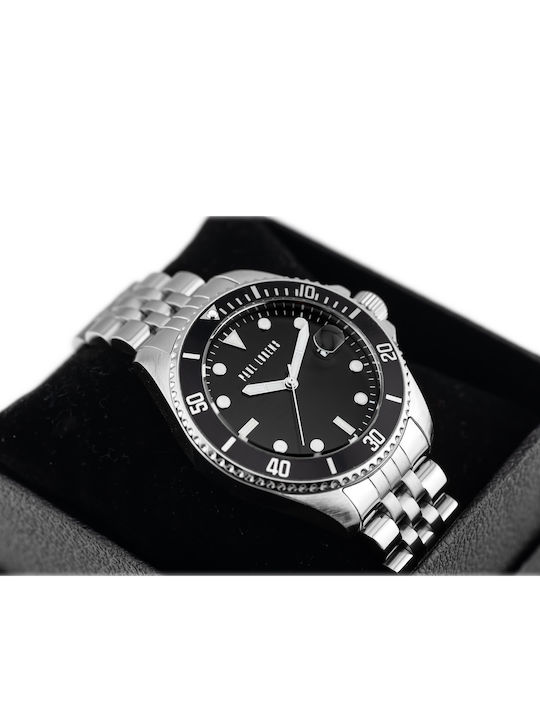 Paul Lorens Men's Battery Watch With Silver Black Metal Bracelet