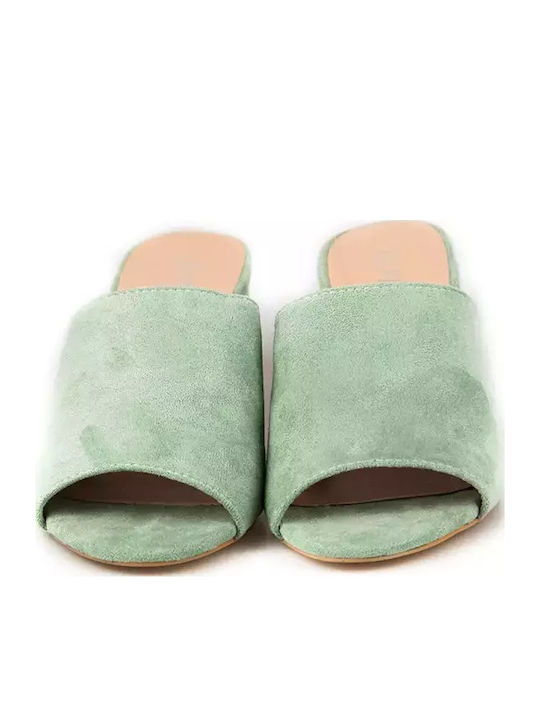 Leder Mules mit Chunky Hoch Absatz in Grün Farbe