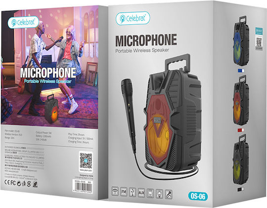 Celebrat Karaoke Lautsprecher mit Kabelgebundenem Mikrofon und Lichteffekten OS-06 OS-06-BK Schwarz