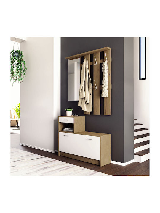 Jamie Mobilier de Intrare cu Oglindă / Cuier & Dulap pentru Pantofi Nuc / Alb 100x27.5x187buc