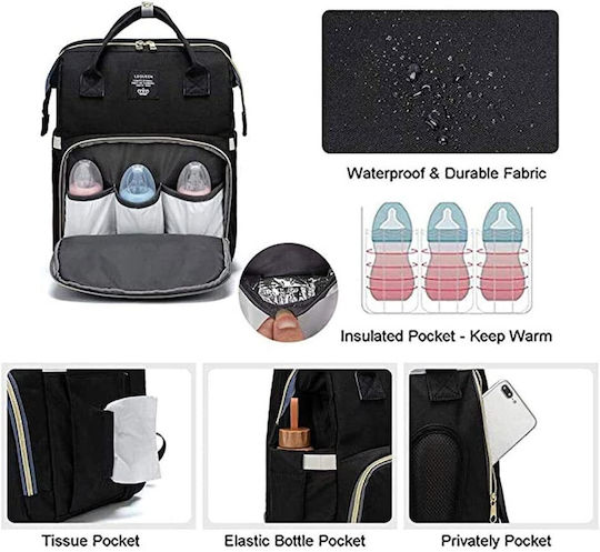 Queen Mother Diaper/Crib Backpack Black 42x30x23cm.