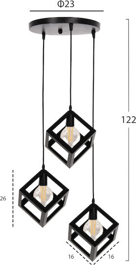 HomeMarkt Black Pendant Ceiling Light with E27 Socket 23x23x122cm