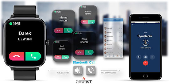 Giewont 230-2 Smartwatch με Παλμογράφο (Μαύρο)