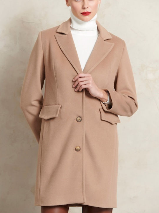 Matis Fashion Women's Long Coat with Buttons Beige