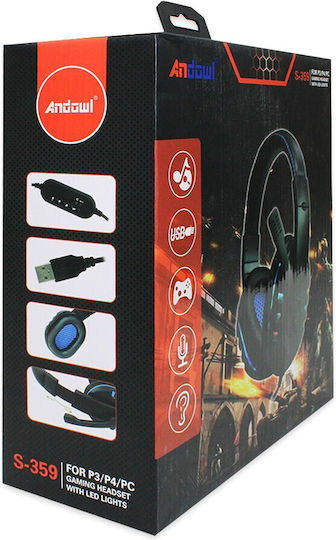Andowl S-359 Over Ear Gaming Headset cu conexiune USB Black / Blue