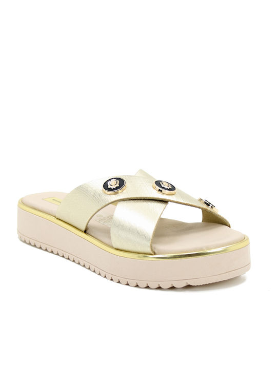 Mariella Fabiani Women's Flat Sandals Flatforms in Gold Color