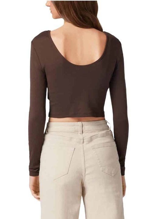 Only Women's Crop Top Cotton Long Sleeve Coffee