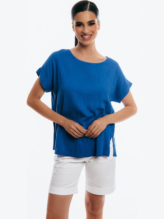 Women's Blouse Short Sleeve Blue.