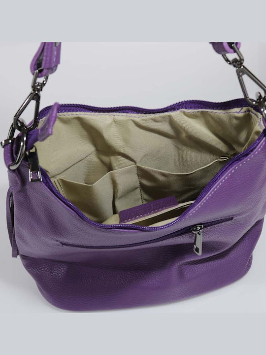 Leder Damentasche Schultertasche Lila