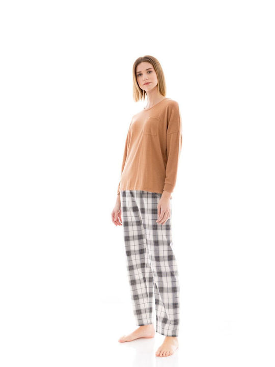 Pink Label Winter Damen Pyjama-Set Beige