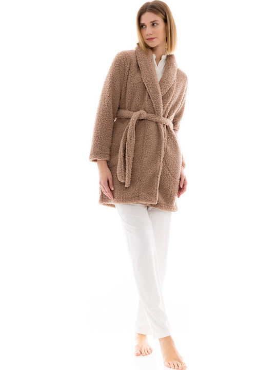 Pink Label Χειμερινή Γυναικεία Fleece Ρόμπα