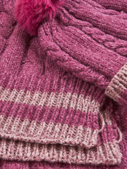 Set with Beanie Knitted in Fuchsia color