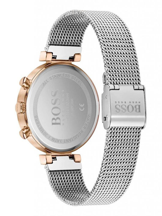 Boss Flawless Γυναικείο Ρολόι 36mm Χρονογράφος Μπαταρίας με Μεταλλικό Μπρασελέ
