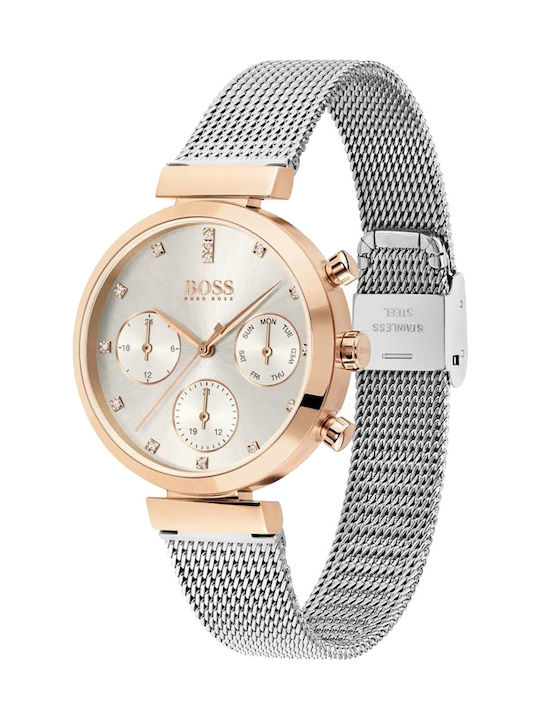 Boss Flawless Γυναικείο Ρολόι 36mm Χρονογράφος Μπαταρίας με Μεταλλικό Μπρασελέ