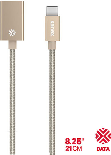 Kanex Braided USB 3.0 Cable USB-C Male - USB-A Female 9W Gold 0.21m