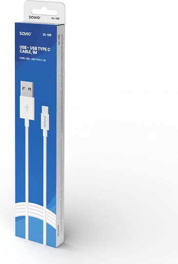 Savio USB 2.0 Cable USB-C Male - USB-A White 1m