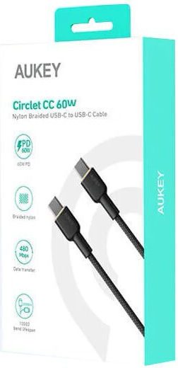Aukey USB 2.0 Cable USB-C male - USB-C 60W PD Μαύρο 1m AKAUKKUCBNCC1BL