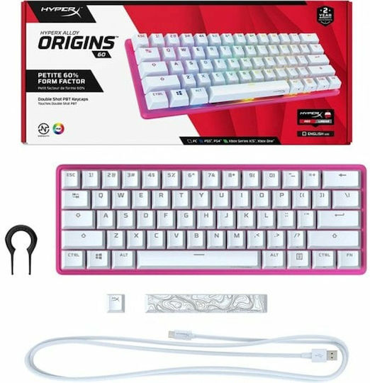 HyperX Alloy Origins 60 Gaming Mechanical Keyboard 60% with HyperX Red switches and RGB lighting (English US) White