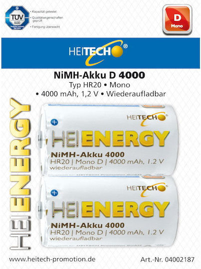 Heitech Heienergy Wiederaufladbare Batterien D Ni-MH 4000mAh 1.2V 2Stück