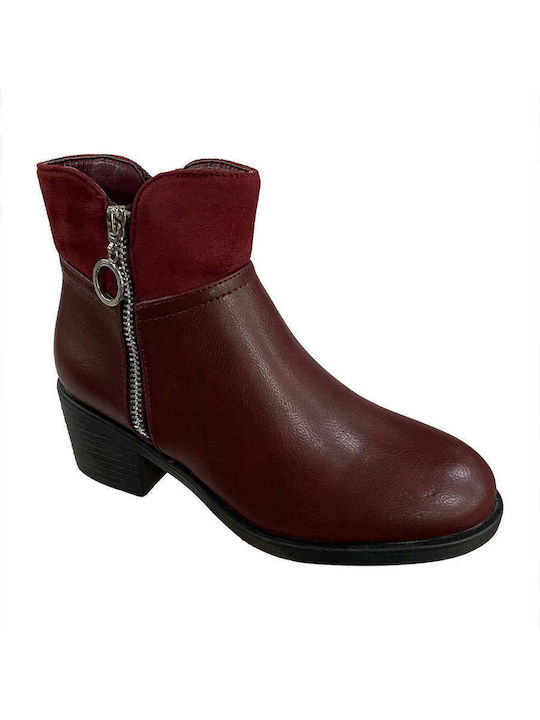 Ustyle Women's Ankle Boots with Medium Heel Burgundy