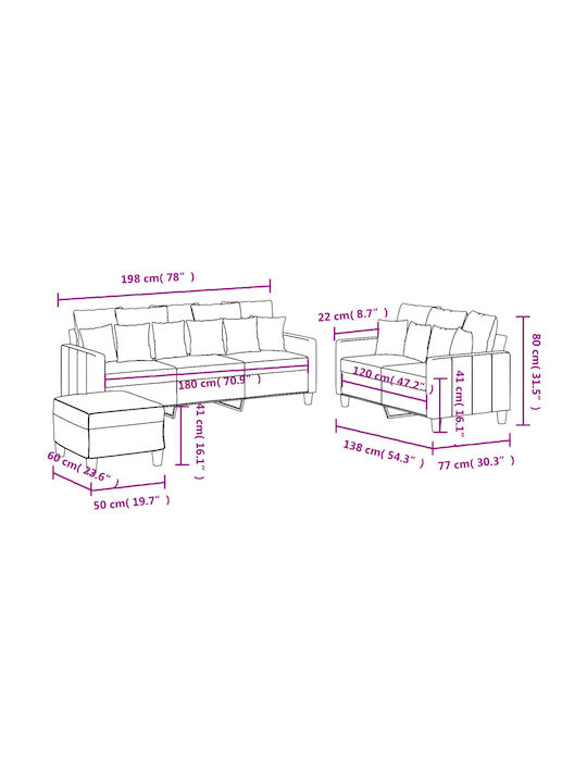 Σετ Σαλονιού 3-Seater & Armchair & Stool