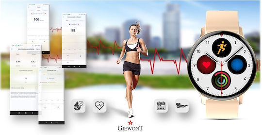 Giewont GW330 45mm Smartwatch με Παλμογράφο (Ροζ Χρυσό)