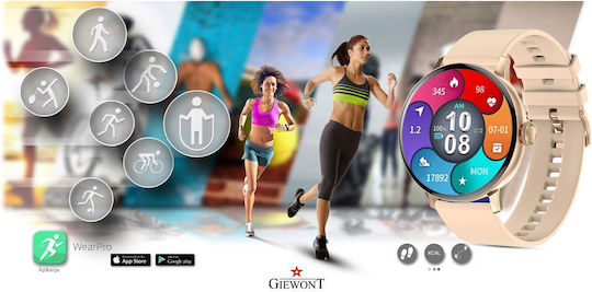 Giewont GW330 45mm Smartwatch με Παλμογράφο (Ροζ Χρυσό)
