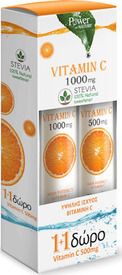 Power Of Nature Vitamin C 1000mg Στέβια & Vitamin C 500mg Στέβια Βιταμίνη για Ενέργεια & το Ανοσοποιητικό 1000mg Πορτοκάλι 40 αναβράζοντα δισκία