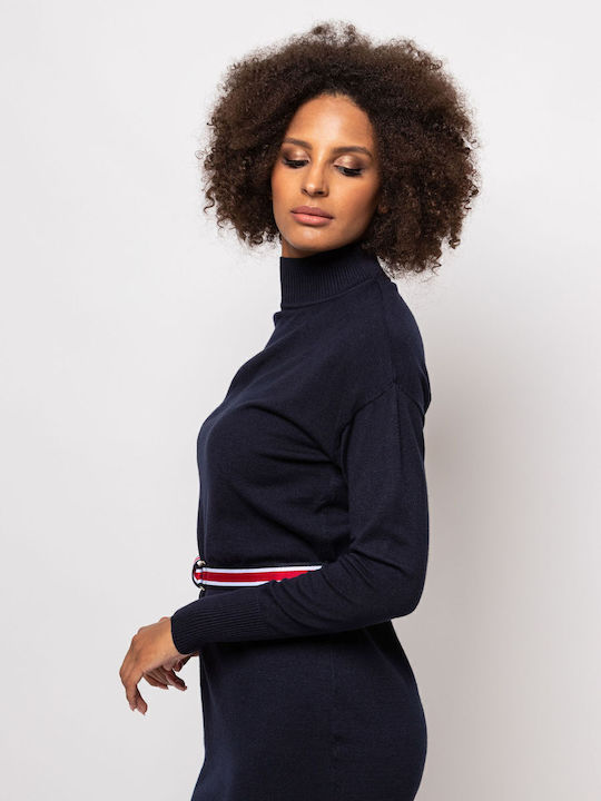 Mini Dress Turtleneck Blue Navy