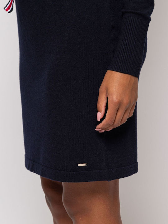 Mini Dress Turtleneck Blue Navy