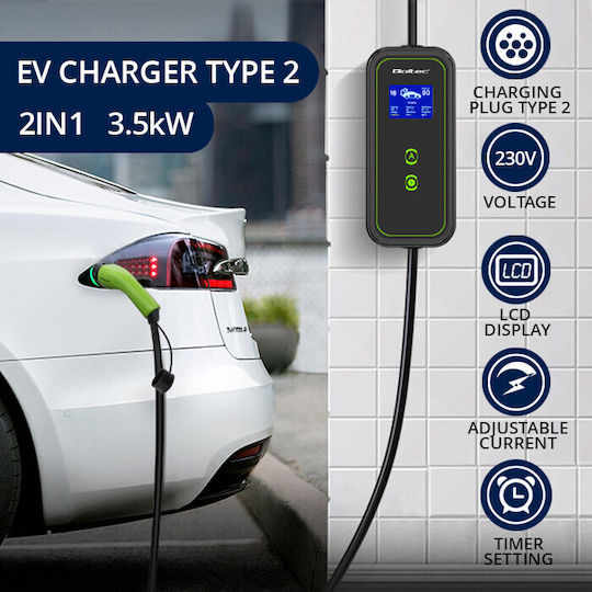 Qoltec Portable Single Phase 3.5kW Charging Station with Built-in Cable Type 2 (52470)