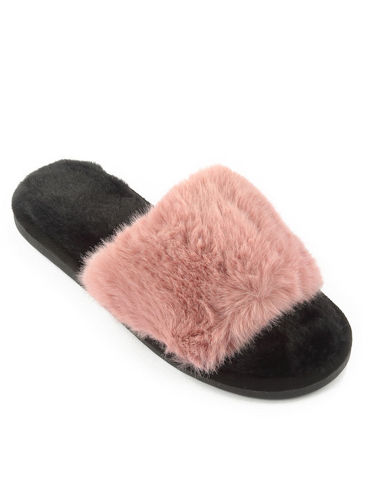 Fshoes Winter Women's Slippers with fur in Pink color