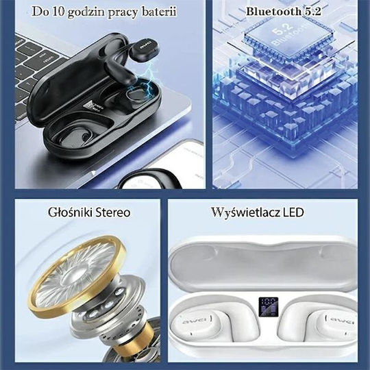 Awei T69 Open Ear Bluetooth Handsfree Ακουστικά με Θήκη Φόρτισης Μαύρα