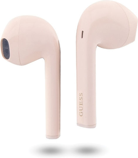 Guess Script Logo Earbud Bluetooth Handsfree Ακουστικά με Θήκη Φόρτισης Ροζ