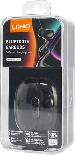 Ldnio T02 Earbud Bluetooth Handsfree Ακουστικά με Θήκη Φόρτισης Μαύρα