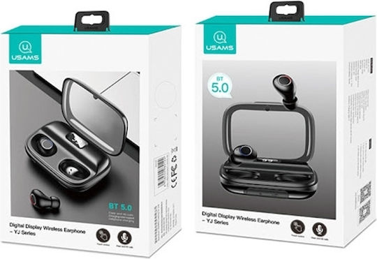 Usams US-YJ001 In-ear Bluetooth Handsfree Ακουστικά με Αντοχή στον Ιδρώτα και Θήκη Φόρτισης Μαύρα