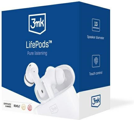 3MK LifePods In-ear Bluetooth Handsfree Ακουστικά με Θήκη Φόρτισης Λευκά