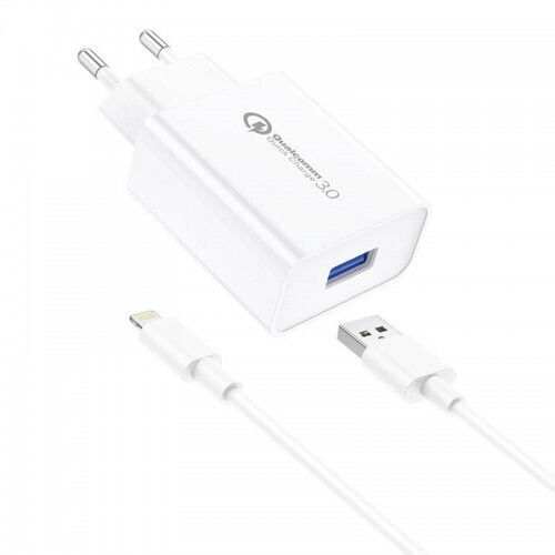 Foneng Charger with USB-A Port and Cable Lightning Quick Charge 3.0 Whites (EU13)