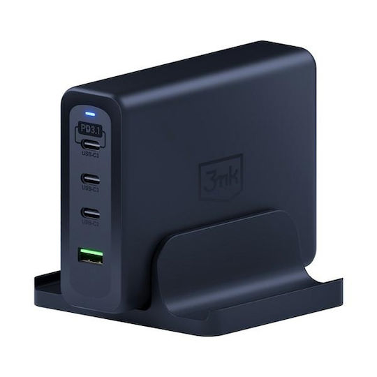 3MK Charging Stand with USB-A Port and 3 USB-C Ports 240W Power Delivery in Black color (Hyper)