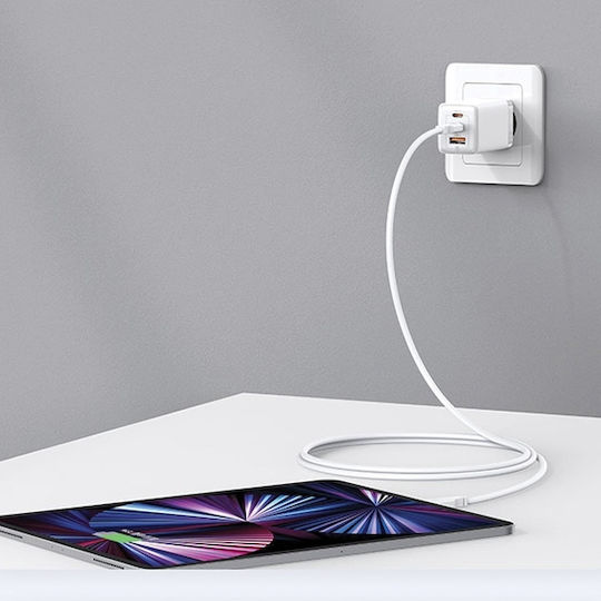 Usams GaN Wireless Charger with USB-A Port and 2 USB-C Output Ports 65W Power Delivery Gradient Purple