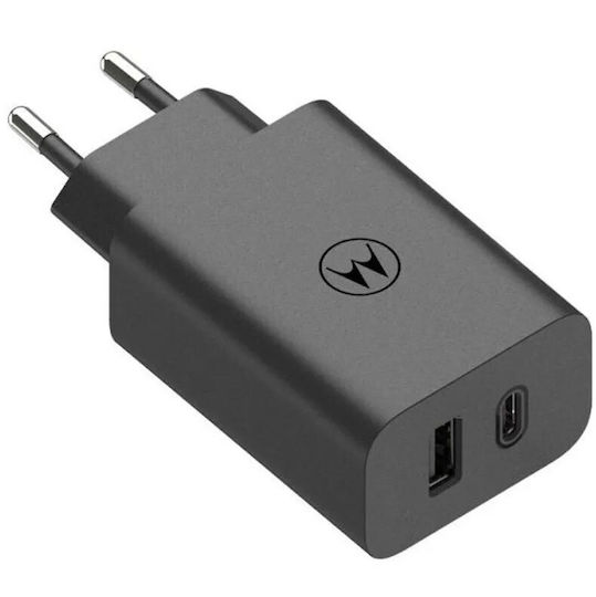 Motorola Φορτιστής με Θύρα USB-A και Θύρα USB-C και Καλώδιο USB-C 50W Μαύρος (TurboPower)
