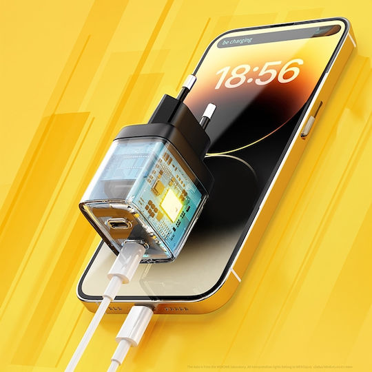 WK Φορτιστής Χωρίς Καλώδιο GaN με 2 Θύρες USB-C 40W Power Delivery Κίτρινος (WP-U128)